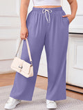 SHOWMALL Women's Plus Size Sweatpants High Waisted Wide Leg Lounge Pants with Pockets Drawstring Elastic Waist Casual Loose Palazzo Pants