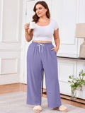 SHOWMALL Women's Plus Size Sweatpants High Waisted Wide Leg Lounge Pants with Pockets Drawstring Elastic Waist Casual Loose Palazzo Pants
