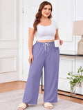 SHOWMALL Women's Plus Size Sweatpants High Waisted Wide Leg Lounge Pants with Pockets Drawstring Elastic Waist Casual Loose Palazzo Pants