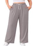 SHOWMALL Women's Plus Size Sweatpants High Waisted Wide Leg Lounge Pants with Pockets Drawstring Elastic Waist Casual Loose Palazzo Pants