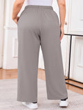 SHOWMALL Women's Plus Size Sweatpants High Waisted Wide Leg Lounge Pants with Pockets Drawstring Elastic Waist Casual Loose Palazzo Pants