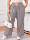 SHOWMALL Women's Plus Size Sweatpants High Waisted Wide Leg Lounge Pants with Pockets Drawstring Elastic Waist Casual Loose Palazzo Pants