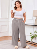 SHOWMALL Women's Plus Size Sweatpants High Waisted Wide Leg Lounge Pants with Pockets Drawstring Elastic Waist Casual Loose Palazzo Pants