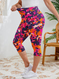 SHOWMALL Women's Plus Size High Waisted Capri Yoga Leggings with Pockets, Tummy Control Cropped Workout Pants for Gym & Running