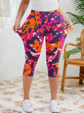 SHOWMALL Women's Plus Size High Waisted Capri Yoga Leggings with Pockets, Tummy Control Cropped Workout Pants for Gym & Running