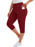 SHOWMALL Women's Plus Size High Waisted Capri Yoga Leggings with Pockets, Tummy Control Cropped Workout Pants for Gym & Running