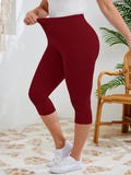 SHOWMALL Women's Plus Size High Waisted Capri Yoga Leggings with Pockets, Tummy Control Cropped Workout Pants for Gym & Running