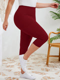 SHOWMALL Women's Plus Size High Waisted Capri Yoga Leggings with Pockets, Tummy Control Cropped Workout Pants for Gym & Running