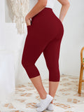 SHOWMALL Women's Plus Size High Waisted Capri Yoga Leggings with Pockets, Tummy Control Cropped Workout Pants for Gym & Running