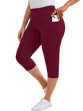 SHOWMALL Women's Plus Size High Waisted Capri Yoga Leggings with Pockets, Tummy Control Cropped Workout Pants for Gym & Running