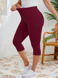 SHOWMALL Women's Plus Size High Waisted Capri Yoga Leggings with Pockets, Tummy Control Cropped Workout Pants for Gym & Running