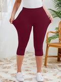 SHOWMALL Women's Plus Size High Waisted Capri Yoga Leggings with Pockets, Tummy Control Cropped Workout Pants for Gym & Running