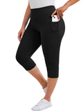 SHOWMALL Women's Plus Size High Waisted Capri Yoga Leggings with Pockets, Tummy Control Cropped Workout Pants for Gym & Running