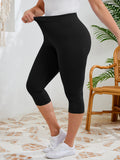 SHOWMALL Women's Plus Size High Waisted Capri Yoga Leggings with Pockets, Tummy Control Cropped Workout Pants for Gym & Running