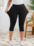 SHOWMALL Women's Plus Size High Waisted Capri Yoga Leggings with Pockets, Tummy Control Cropped Workout Pants for Gym & Running