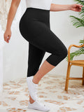 SHOWMALL Women's Plus Size High Waisted Capri Yoga Leggings with Pockets, Tummy Control Cropped Workout Pants for Gym & Running