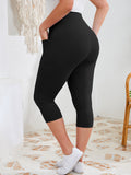 SHOWMALL Women's Plus Size High Waisted Capri Yoga Leggings with Pockets, Tummy Control Cropped Workout Pants for Gym & Running