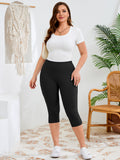 SHOWMALL Women's Plus Size High Waisted Capri Yoga Leggings with Pockets, Tummy Control Cropped Workout Pants for Gym & Running