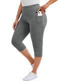 SHOWMALL Women's Plus Size High Waisted Capri Yoga Leggings with Pockets, Tummy Control Cropped Workout Pants for Gym & Running