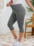 SHOWMALL Women's Plus Size High Waisted Capri Yoga Leggings with Pockets, Tummy Control Cropped Workout Pants for Gym & Running
