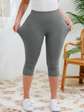 SHOWMALL Women's Plus Size High Waisted Capri Yoga Leggings with Pockets, Tummy Control Cropped Workout Pants for Gym & Running