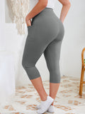 SHOWMALL Women's Plus Size High Waisted Capri Yoga Leggings with Pockets, Tummy Control Cropped Workout Pants for Gym & Running