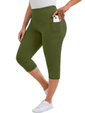 SHOWMALL Women's Plus Size High Waisted Capri Yoga Leggings with Pockets, Tummy Control Cropped Workout Pants for Gym & Running