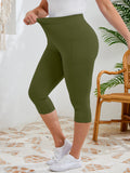 SHOWMALL Women's Plus Size High Waisted Capri Yoga Leggings with Pockets, Tummy Control Cropped Workout Pants for Gym & Running