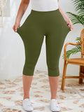 SHOWMALL Women's Plus Size High Waisted Capri Yoga Leggings with Pockets, Tummy Control Cropped Workout Pants for Gym & Running