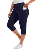 SHOWMALL Women's Plus Size High Waisted Capri Yoga Leggings with Pockets, Tummy Control Cropped Workout Pants for Gym & Running