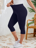 SHOWMALL Women's Plus Size High Waisted Capri Yoga Leggings with Pockets, Tummy Control Cropped Workout Pants for Gym & Running