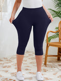 SHOWMALL Women's Plus Size High Waisted Capri Yoga Leggings with Pockets, Tummy Control Cropped Workout Pants for Gym & Running