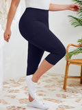 SHOWMALL Women's Plus Size High Waisted Capri Yoga Leggings with Pockets, Tummy Control Cropped Workout Pants for Gym & Running