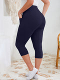 SHOWMALL Women's Plus Size High Waisted Capri Yoga Leggings with Pockets, Tummy Control Cropped Workout Pants for Gym & Running