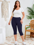 SHOWMALL Women's Plus Size High Waisted Capri Yoga Leggings with Pockets, Tummy Control Cropped Workout Pants for Gym & Running