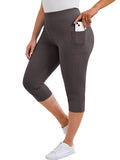 SHOWMALL Women's Plus Size High Waisted Capri Yoga Leggings with Pockets, Tummy Control Cropped Workout Pants for Gym & Running