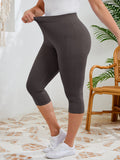 SHOWMALL Women's Plus Size High Waisted Capri Yoga Leggings with Pockets, Tummy Control Cropped Workout Pants for Gym & Running