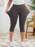 SHOWMALL Women's Plus Size High Waisted Capri Yoga Leggings with Pockets, Tummy Control Cropped Workout Pants for Gym & Running