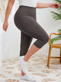 SHOWMALL Women's Plus Size High Waisted Capri Yoga Leggings with Pockets, Tummy Control Cropped Workout Pants for Gym & Running