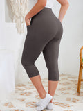 SHOWMALL Women's Plus Size High Waisted Capri Yoga Leggings with Pockets, Tummy Control Cropped Workout Pants for Gym & Running