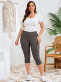 SHOWMALL Women's Plus Size High Waisted Capri Yoga Leggings with Pockets, Tummy Control Cropped Workout Pants for Gym & Running
