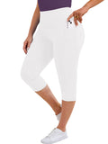 SHOWMALL Women's Plus Size High Waisted Capri Yoga Leggings with Pockets, Tummy Control Cropped Workout Pants for Gym & Running