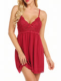 SHOWMALL 2-Piece Lingerie for Women Sexy Lace V Neck Nightwear Spaghetti Strap Nightgown Babydoll Chemise Set with Thong