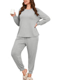 SHOWMALL Womens Plus Size 2 Piece Outfits, Long Sleeve Top and Pant with Pockets Lounge Wear Set Pajamas