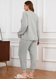 SHOWMALL Womens Plus Size 2 Piece Outfits, Long Sleeve Top and Pant with Pockets Lounge Wear Set Pajamas