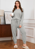 SHOWMALL Womens Plus Size 2 Piece Outfits, Long Sleeve Top and Pant with Pockets Lounge Wear Set Pajamas