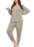 SHOWMALL Womens Plus Size 2 Piece Outfits, Long Sleeve Top and Pant with Pockets Lounge Wear Set Pajamas