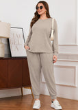 SHOWMALL Womens Plus Size 2 Piece Outfits, Long Sleeve Top and Pant with Pockets Lounge Wear Set Pajamas
