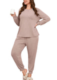 SHOWMALL Womens Plus Size 2 Piece Outfits, Long Sleeve Top and Pant with Pockets Lounge Wear Set Pajamas