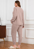 SHOWMALL Womens Plus Size 2 Piece Outfits, Long Sleeve Top and Pant with Pockets Lounge Wear Set Pajamas